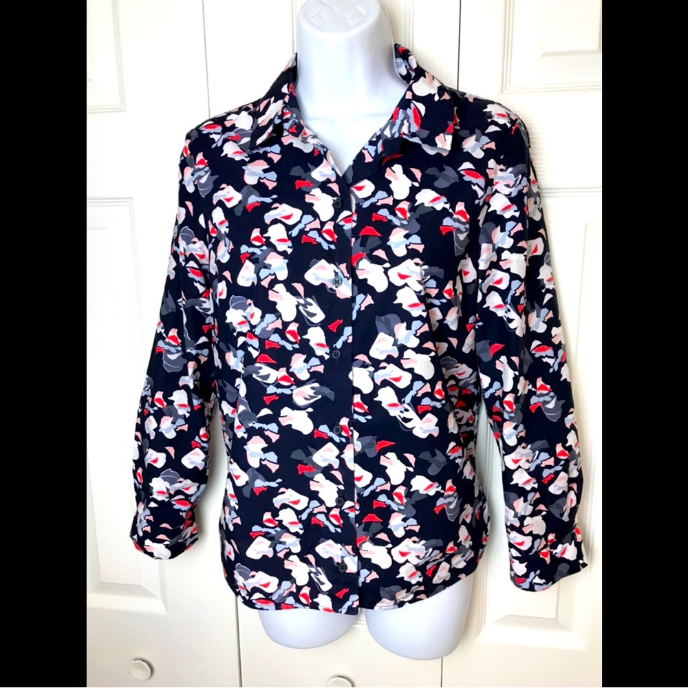 COS Collection Of Style Button Up Down Shirt Top Blouse Abstract Floral Navy